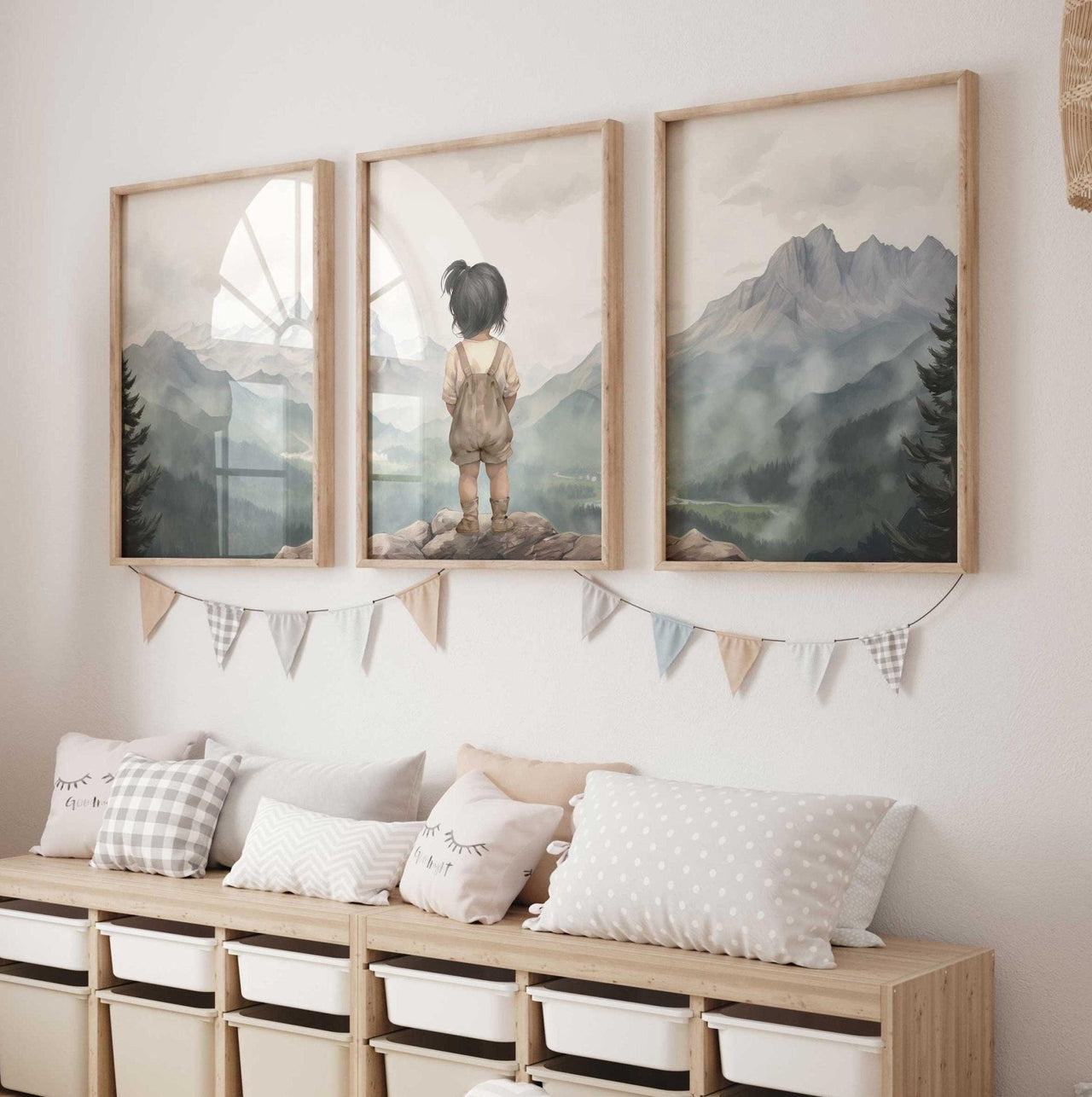 Mountain Wall Art – Adventure Girls Room Decor • Set of 3