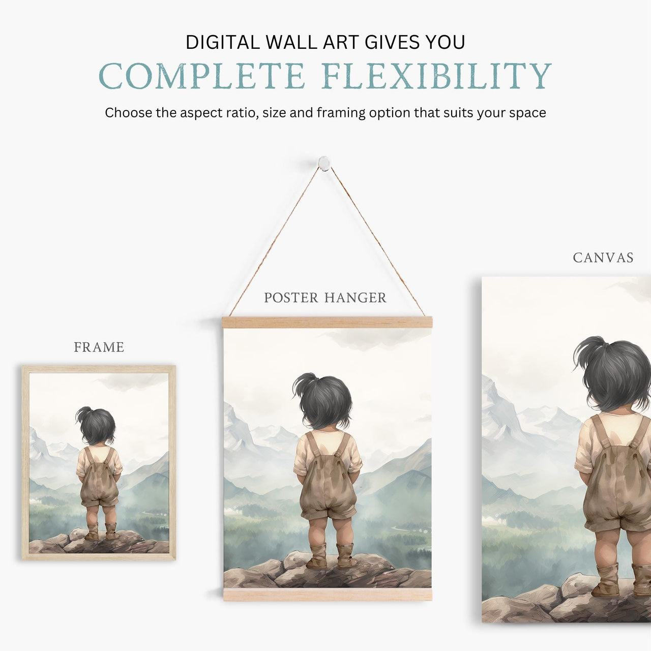 Mountain Wall Art – Adventure Girls Room Decor • Set of 3