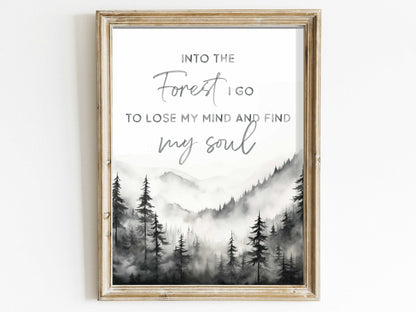 Adventure Wall Art, Nature Quote, Black & White Forest Print - WildfieldPrints