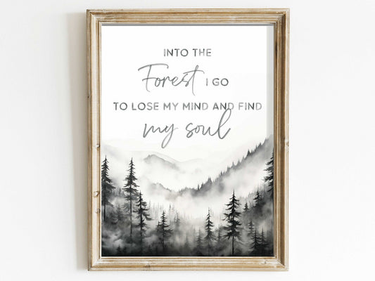 Adventure Wall Art, Nature Quote, Black & White Forest Print - WildfieldPrints