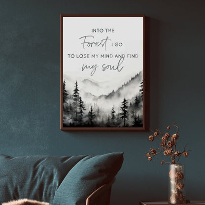 Adventure Wall Art, Nature Quote, Black & White Forest Print - WildfieldPrints