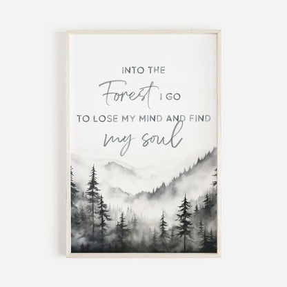 Adventure Wall Art, Nature Quote, Black & White Forest Print - WildfieldPrints