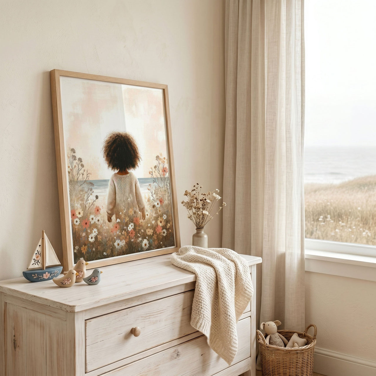 African Toddler Girl Wall Art – Ocean Nursery Print for Girls