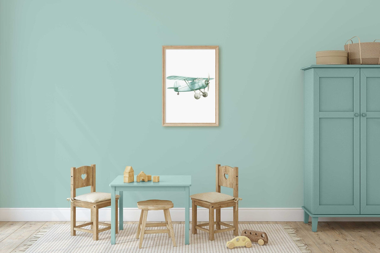 Green Vintage Airplane Wall Art – Transportation Boys Room Print