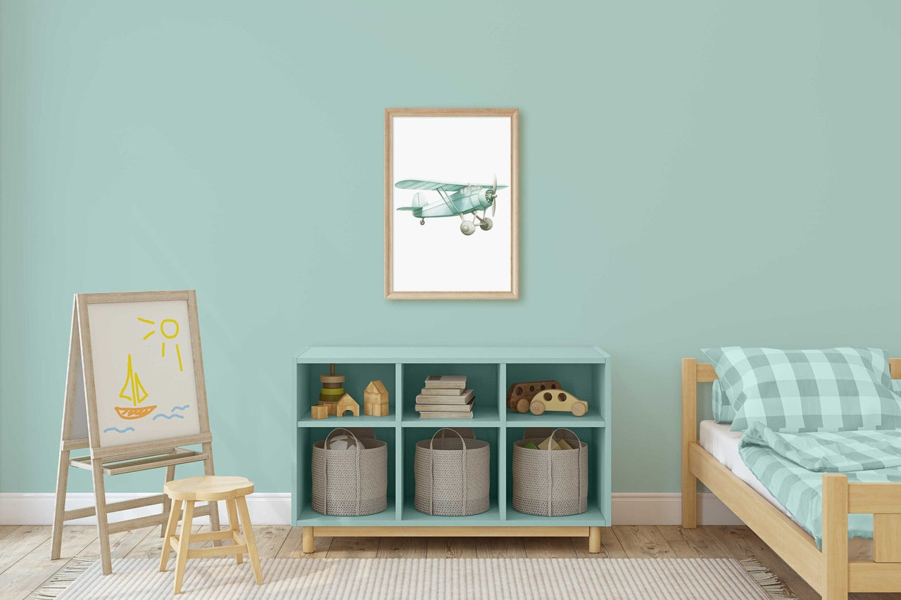 Green Vintage Airplane Wall Art – Transportation Boys Room Print