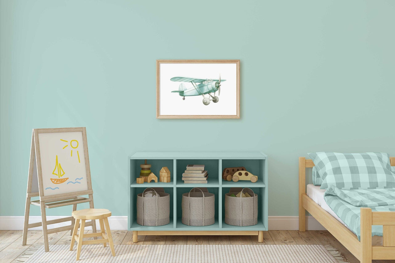 Green Vintage Airplane Wall Art – Transportation Boys Room Print