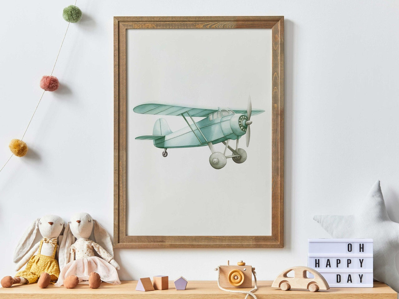 Green Vintage Airplane Wall Art – Transportation Boys Room Print