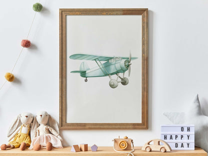Airplane Nursery Decor, Pastel Wall Art, Vintage Transportation Print - WildfieldPrints