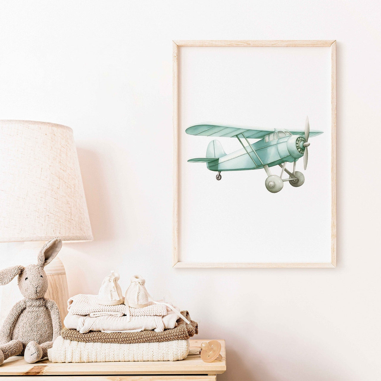 Green Vintage Airplane Wall Art – Transportation Boys Room Print