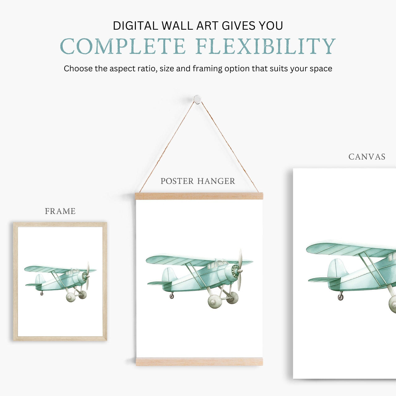 Green Vintage Airplane Wall Art – Transportation Boys Room Print