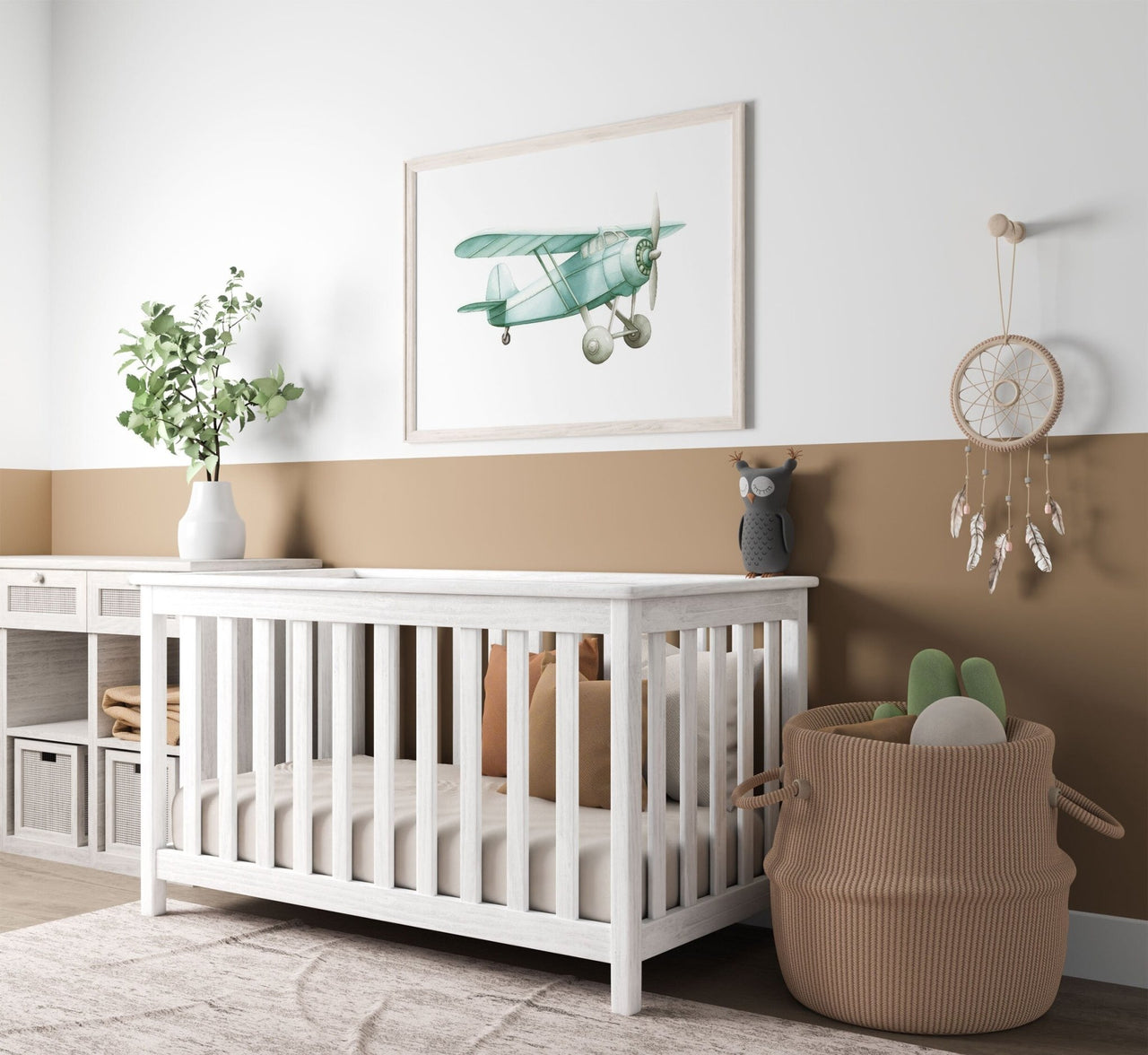 Green Vintage Airplane Wall Art – Transportation Boys Room Print