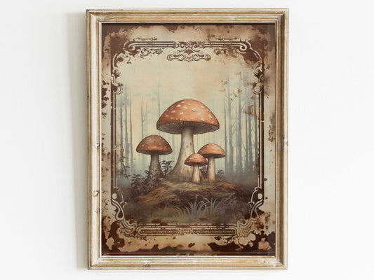 Amanita Mushroom Wall Art, Vintage Forest Decor, Rustic Nature Print - WildfieldPrints