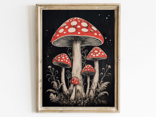 Amanita Mushroom Wall Art, Vintage Mushroom Decor, Fly Agaric Print - WildfieldPrints