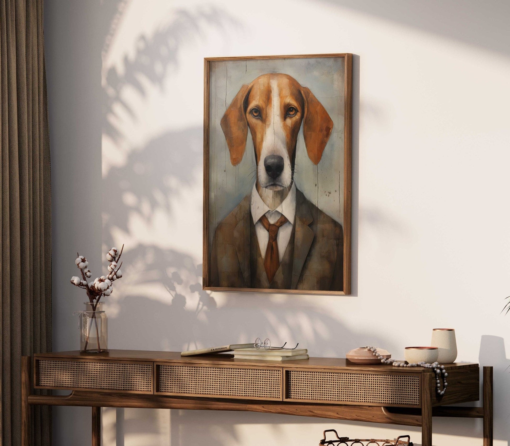 American Foxhound Wall Art, Vintage Dog Decor, Funny Dog Portrait - WildfieldPrints