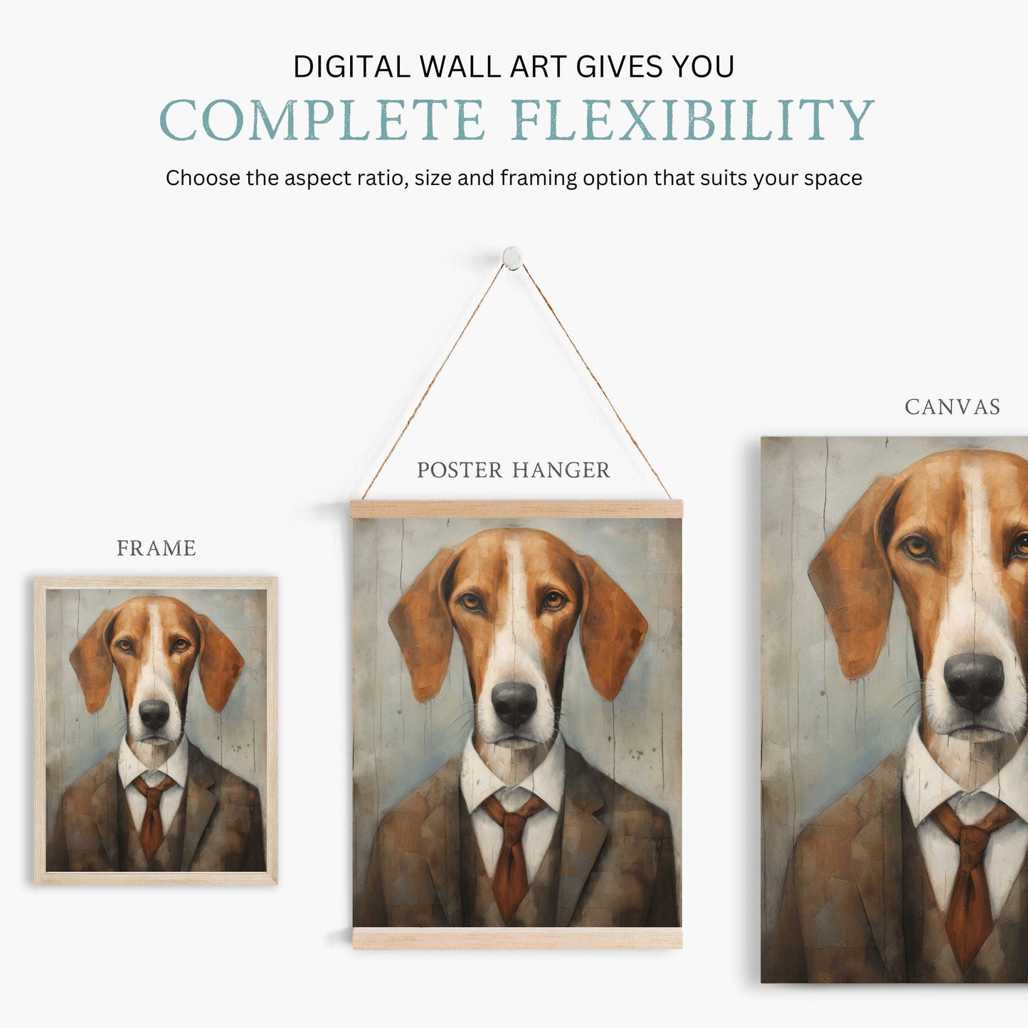 American Foxhound Wall Art, Vintage Dog Decor, Funny Dog Portrait - WildfieldPrints