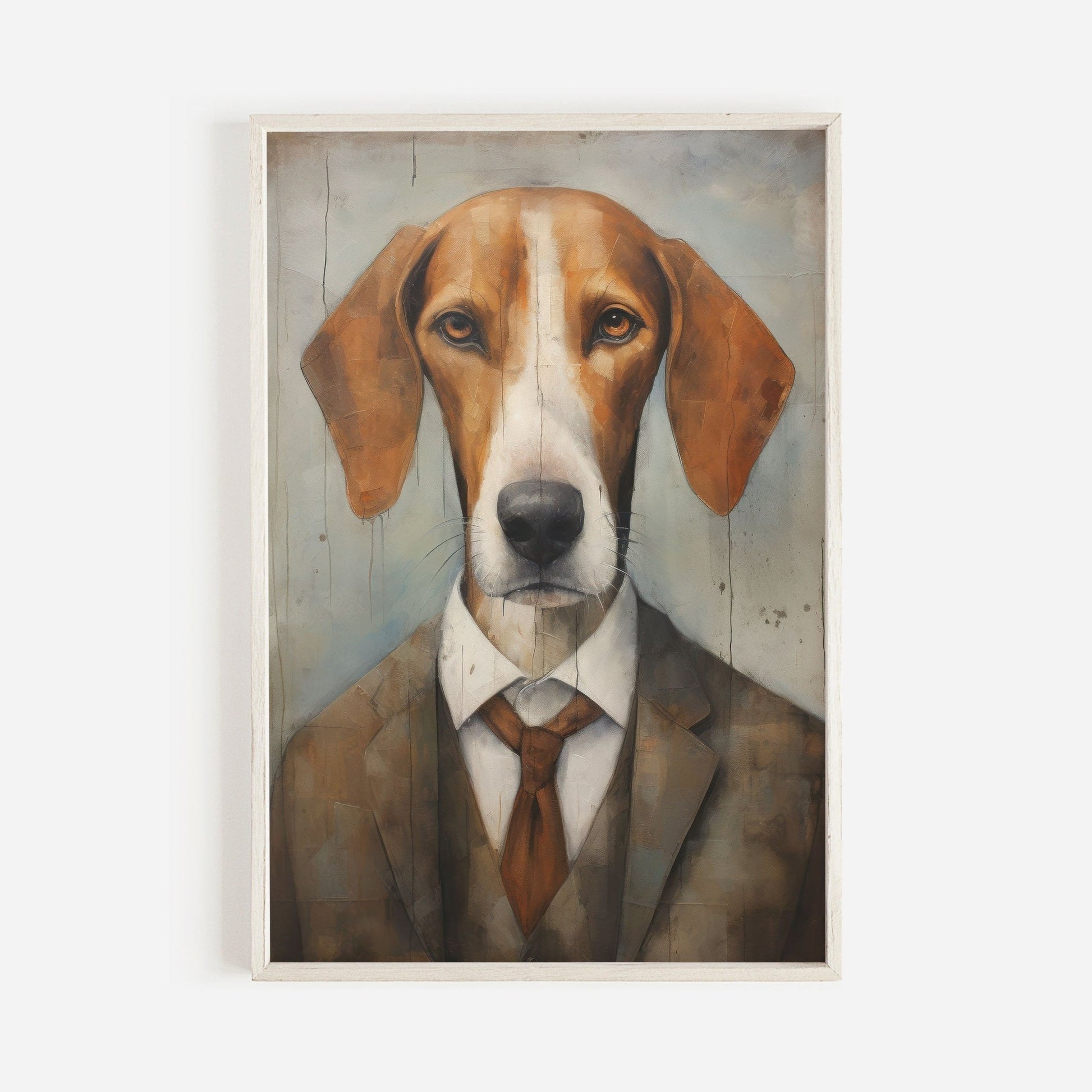 American Foxhound Wall Art, Vintage Dog Decor, Funny Dog Portrait - WildfieldPrints