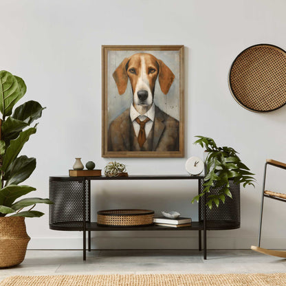 American Foxhound Wall Art, Vintage Dog Decor, Funny Dog Portrait - WildfieldPrints