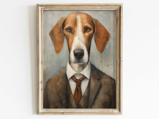 American Foxhound Wall Art, Vintage Dog Decor, Funny Dog Portrait - WildfieldPrints