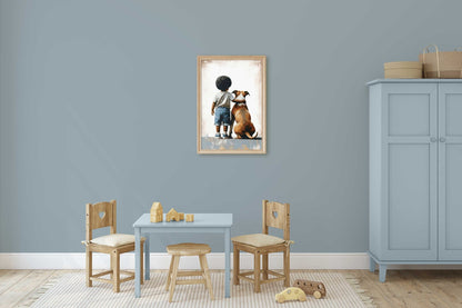 American Staffordshire Terrier Nursery Art, Boy & Dog Print, Pitbull Decor - WildfieldPrints