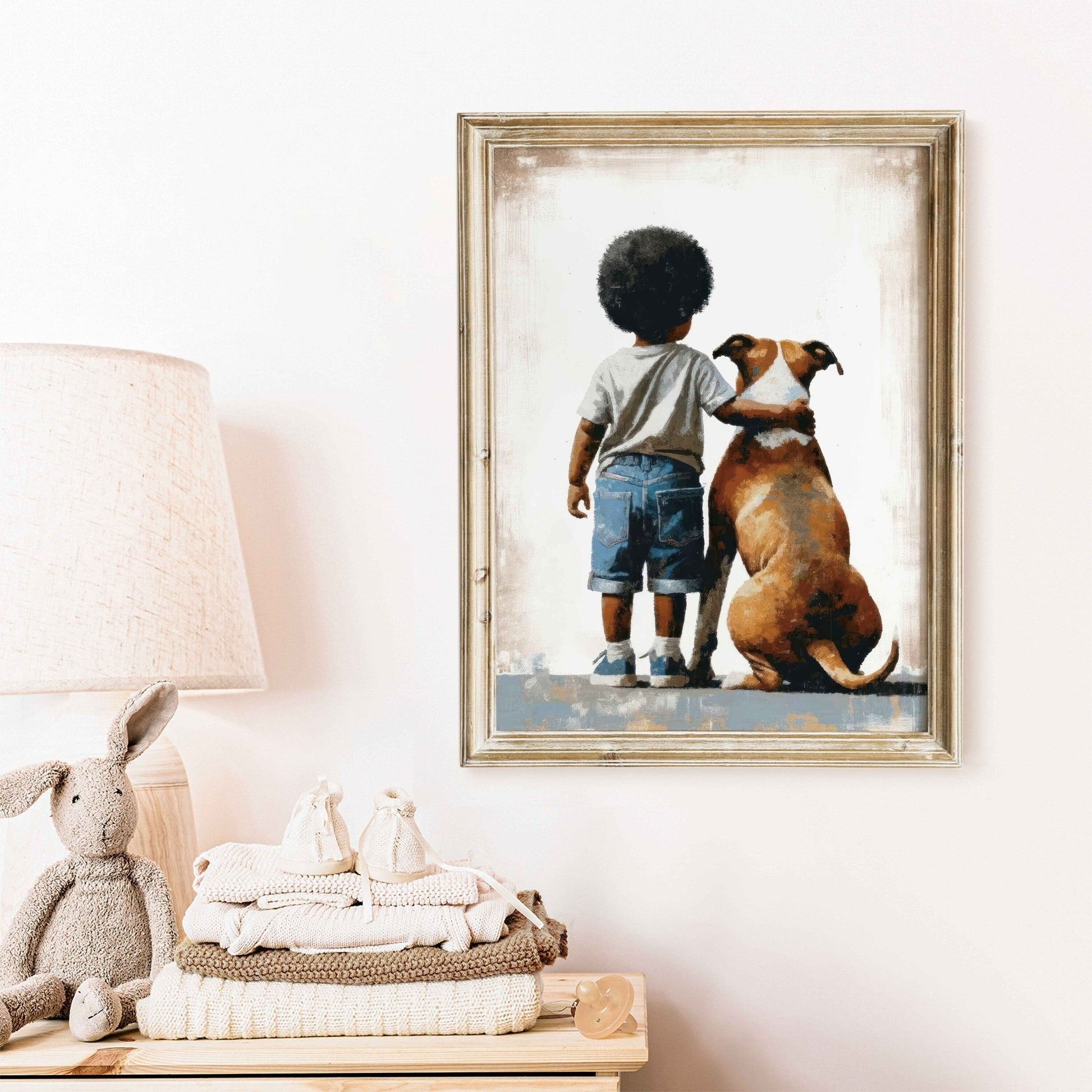 American Staffordshire Terrier Nursery Art, Boy & Dog Print, Pitbull Decor - WildfieldPrints