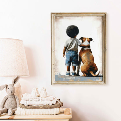 American Staffordshire Terrier Nursery Art, Boy & Dog Print, Pitbull Decor - WildfieldPrints