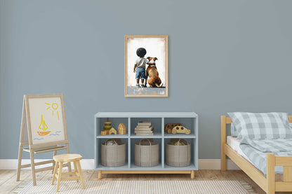 American Staffordshire Terrier Nursery Art, Boy & Dog Print, Pitbull Decor - WildfieldPrints