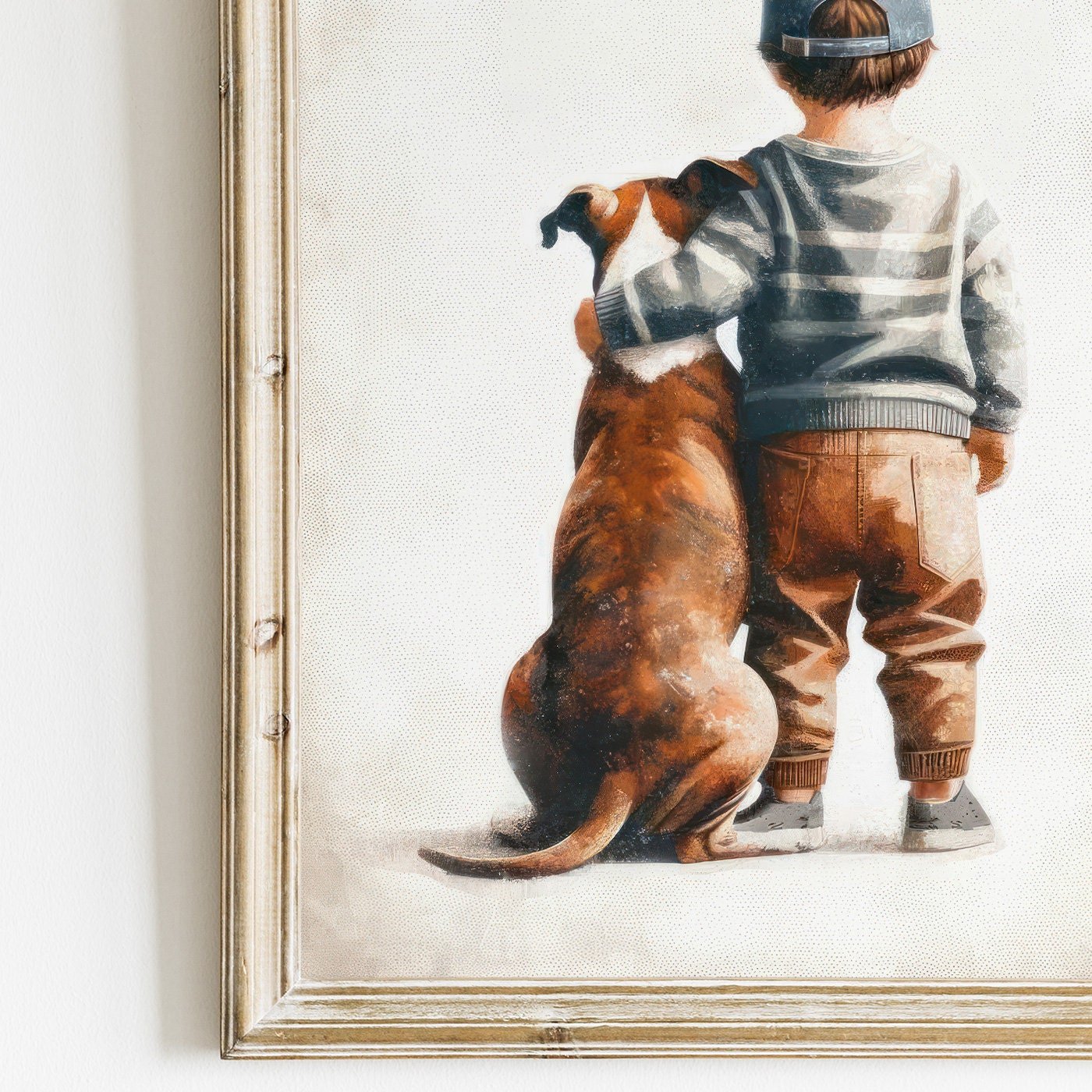 American Staffordshire Terrier Nursery Decor, Boy & Dog Print, Amstaff Wall Art - WildfieldPrints