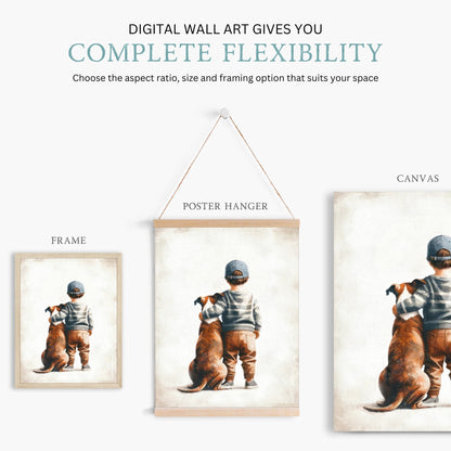 American Staffordshire Terrier Nursery Decor, Boy & Dog Print, Amstaff Wall Art - WildfieldPrints