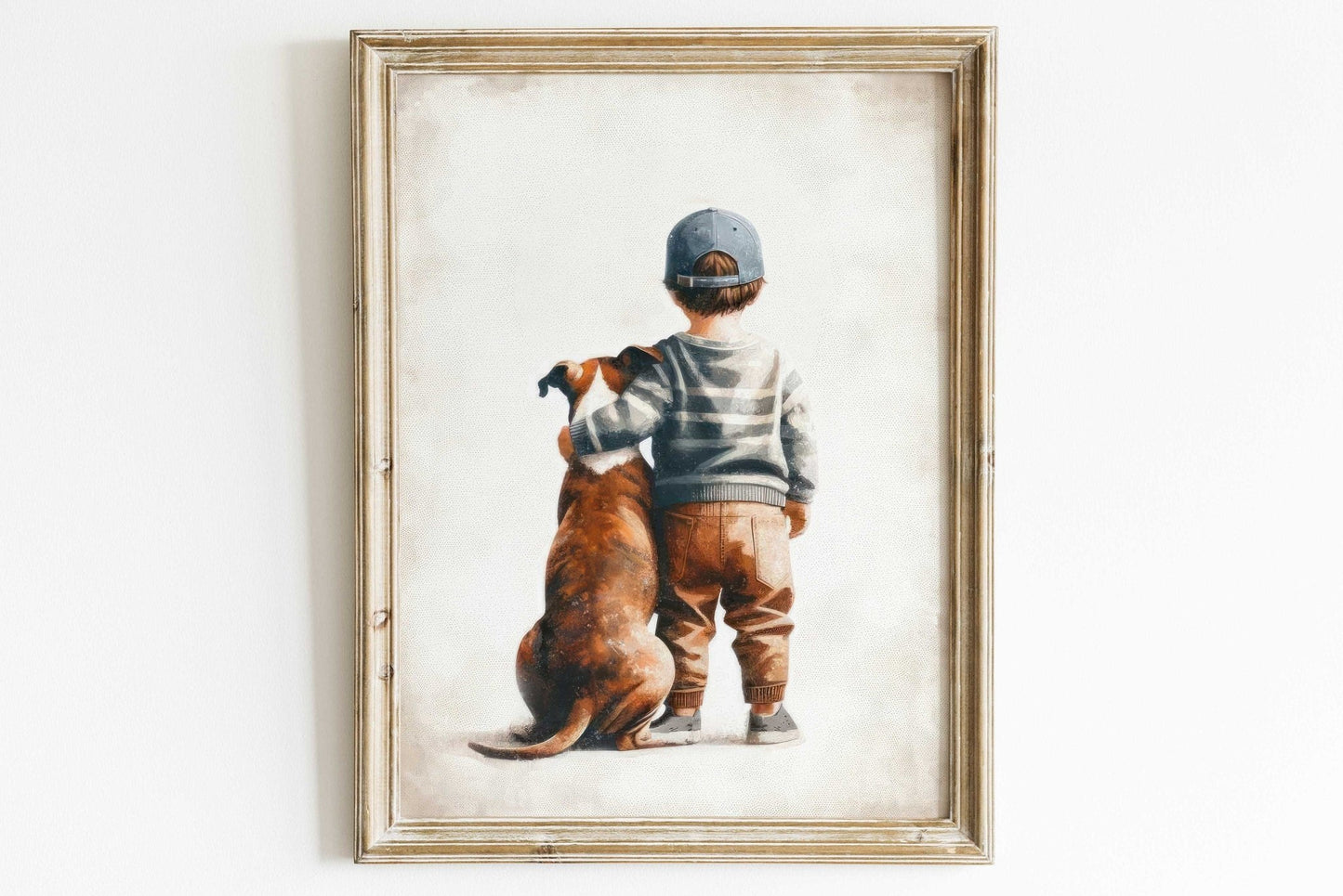 American Staffordshire Terrier Nursery Decor, Boy & Dog Print, Amstaff Wall Art - WildfieldPrints