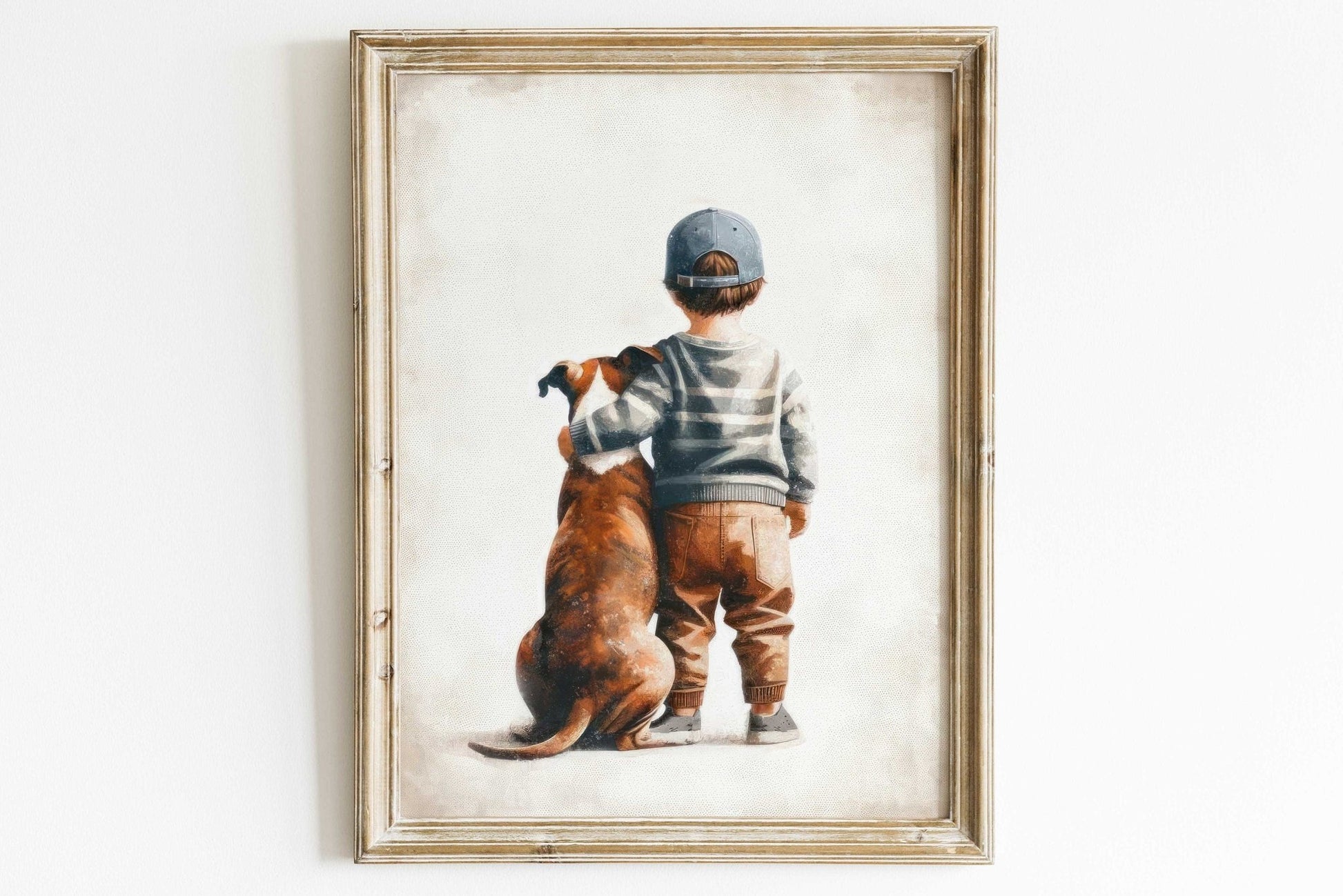 American Staffordshire Terrier Nursery Decor, Boy & Dog Print, Amstaff Wall Art - WildfieldPrints
