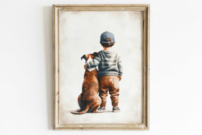 American Staffordshire Terrier Nursery Decor, Boy & Dog Print, Amstaff Wall Art - WildfieldPrints