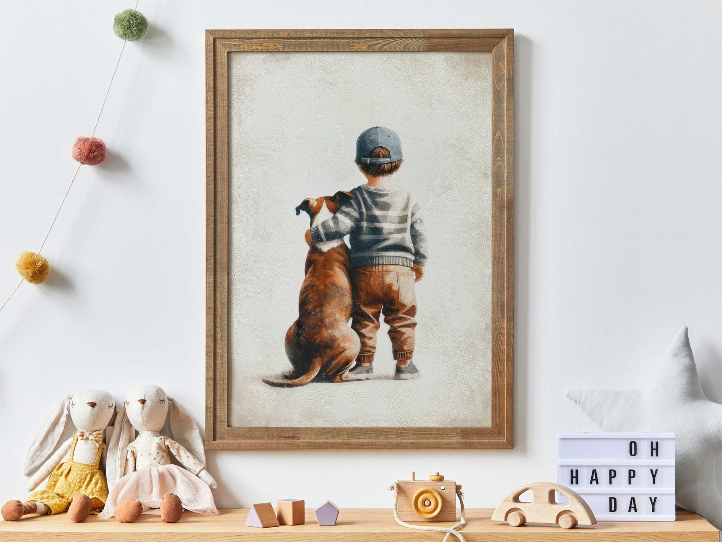American Staffordshire Terrier Nursery Decor, Boy & Dog Print, Amstaff Wall Art - WildfieldPrints