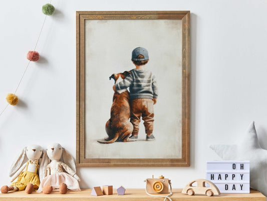 American Staffordshire Terrier Nursery Decor, Boy & Dog Print, Amstaff Wall Art - WildfieldPrints