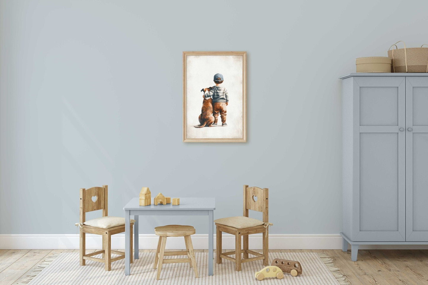 American Staffordshire Terrier Nursery Decor, Boy & Dog Print, Amstaff Wall Art - WildfieldPrints