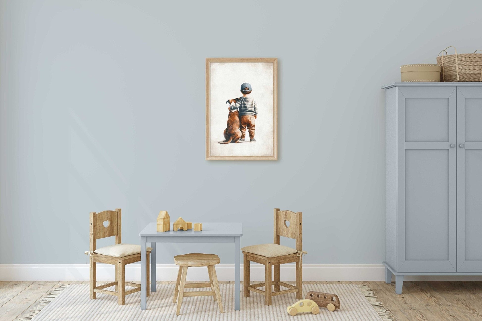 American Staffordshire Terrier Nursery Decor, Boy & Dog Print, Amstaff Wall Art - WildfieldPrints
