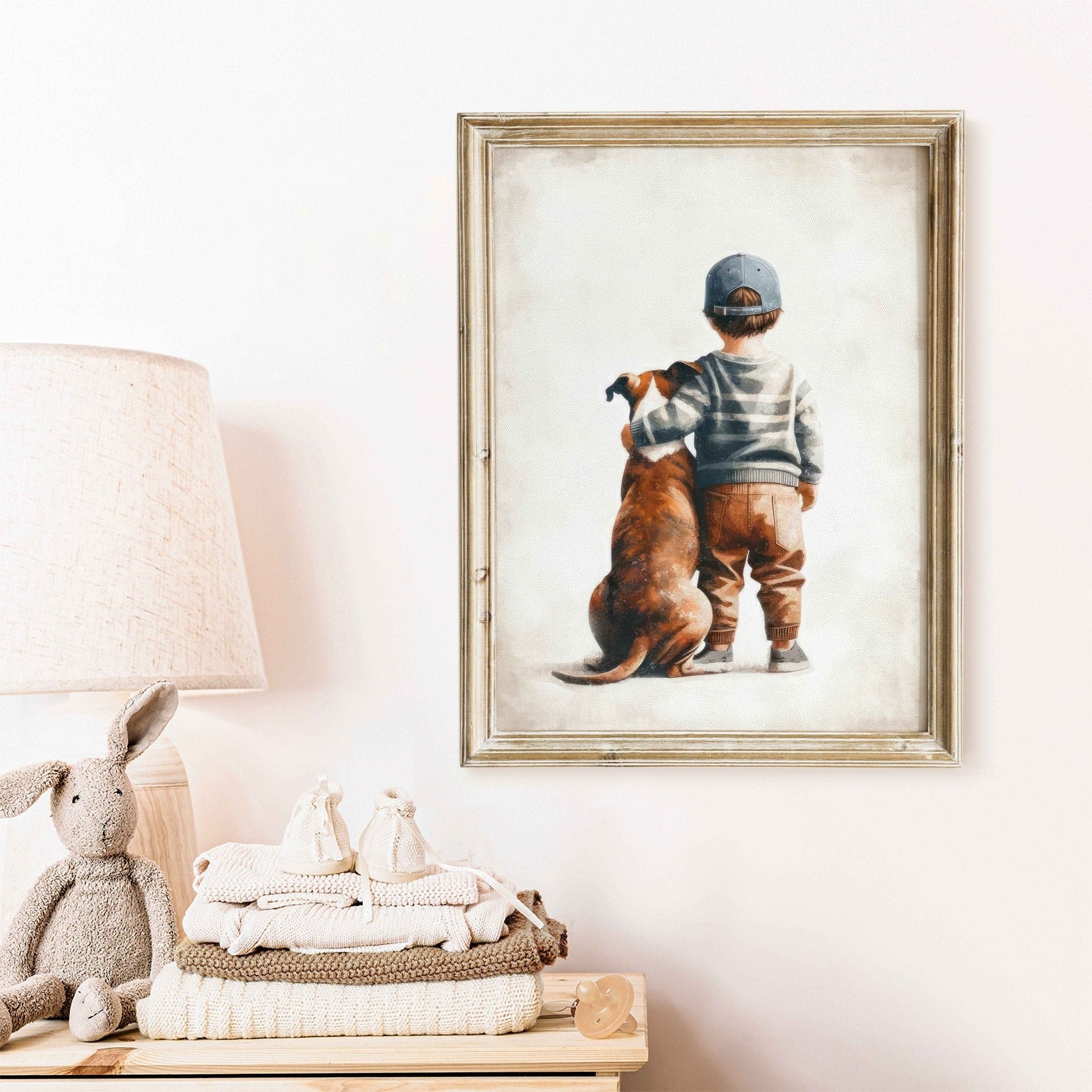 American Staffordshire Terrier Nursery Decor, Boy & Dog Print, Amstaff Wall Art - WildfieldPrints