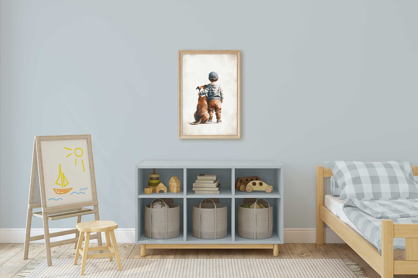American Staffordshire Terrier Nursery Decor, Boy & Dog Print, Amstaff Wall Art - WildfieldPrints
