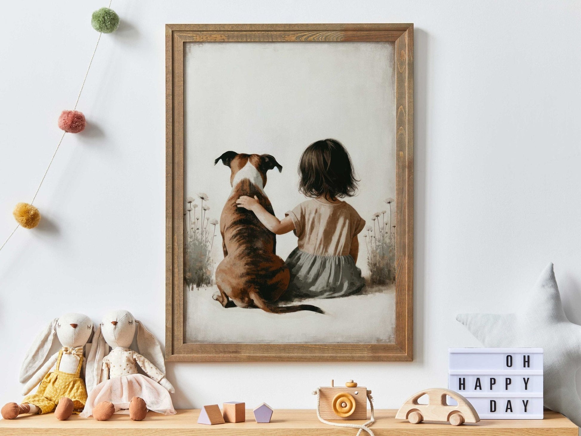 American Staffordshire Terrier Nursery Decor, Girl & Dog Print, Kids Room Art - WildfieldPrints