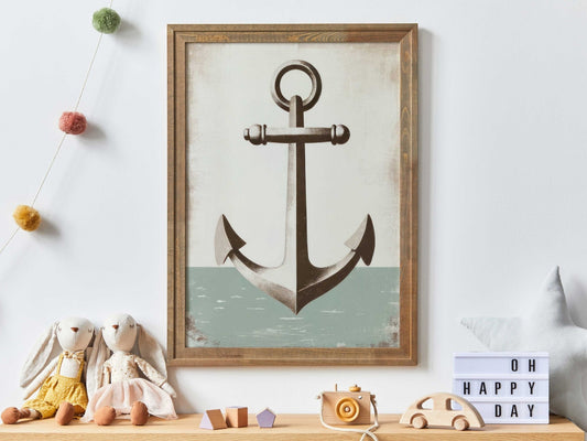 Anchor Nursery Print, Nautical Wall Art, Sage Green Maritime Decor - WildfieldPrints