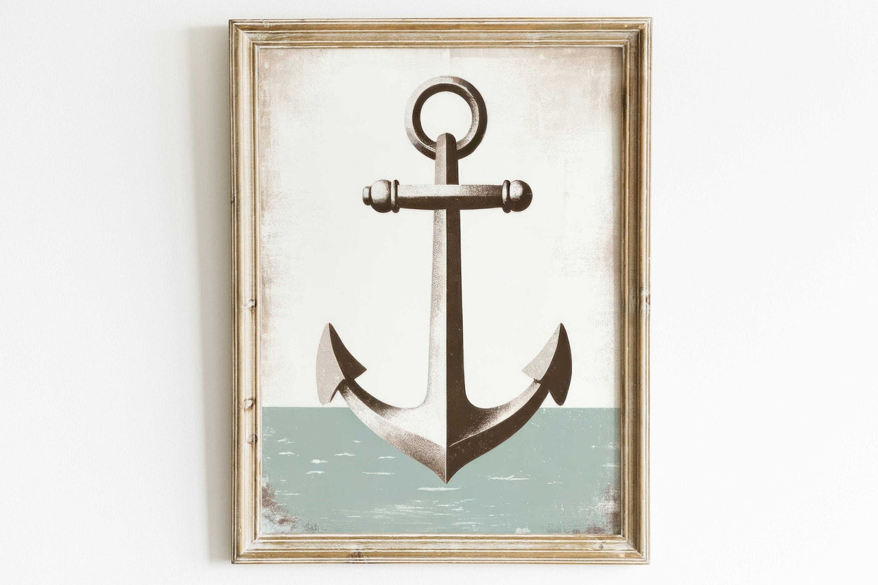 Steel Brown Anchor Wall Art – Nautical Nursery Print