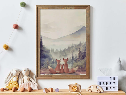 Animal Family Portrait, Fox Family Print, Woodland Nursery Decor - WildfieldPrints