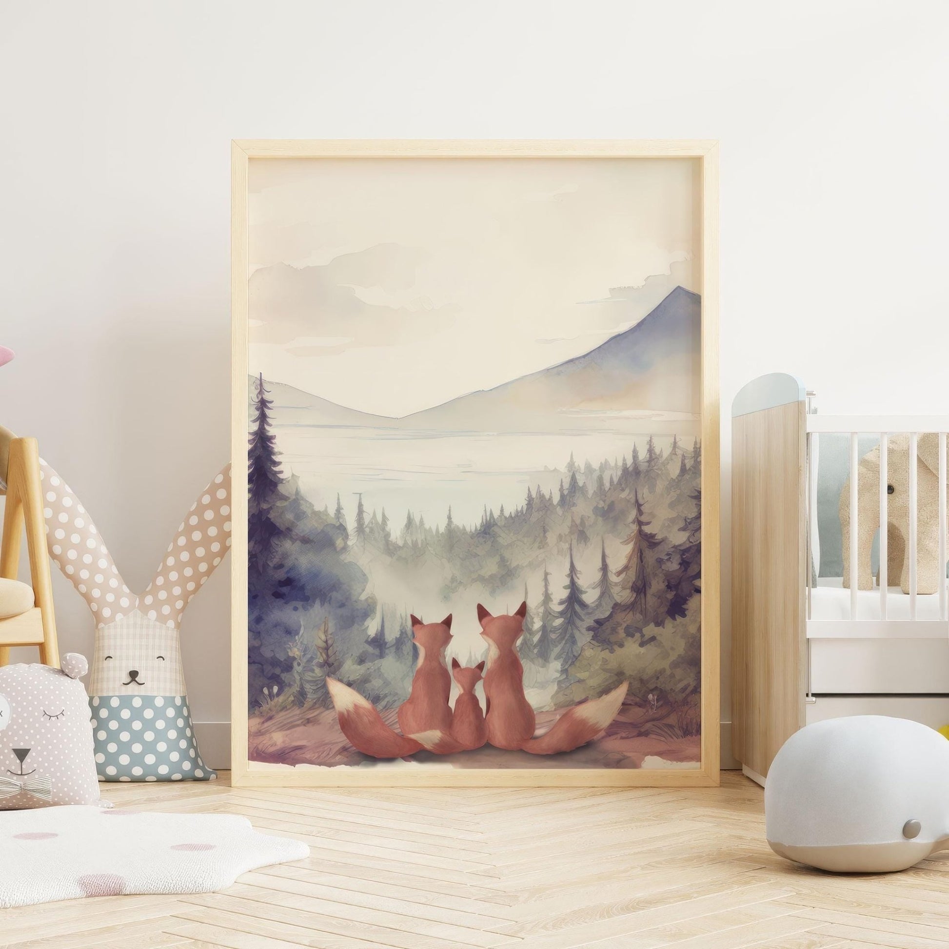 Animal Family Portrait, Fox Family Print, Woodland Nursery Decor - WildfieldPrints