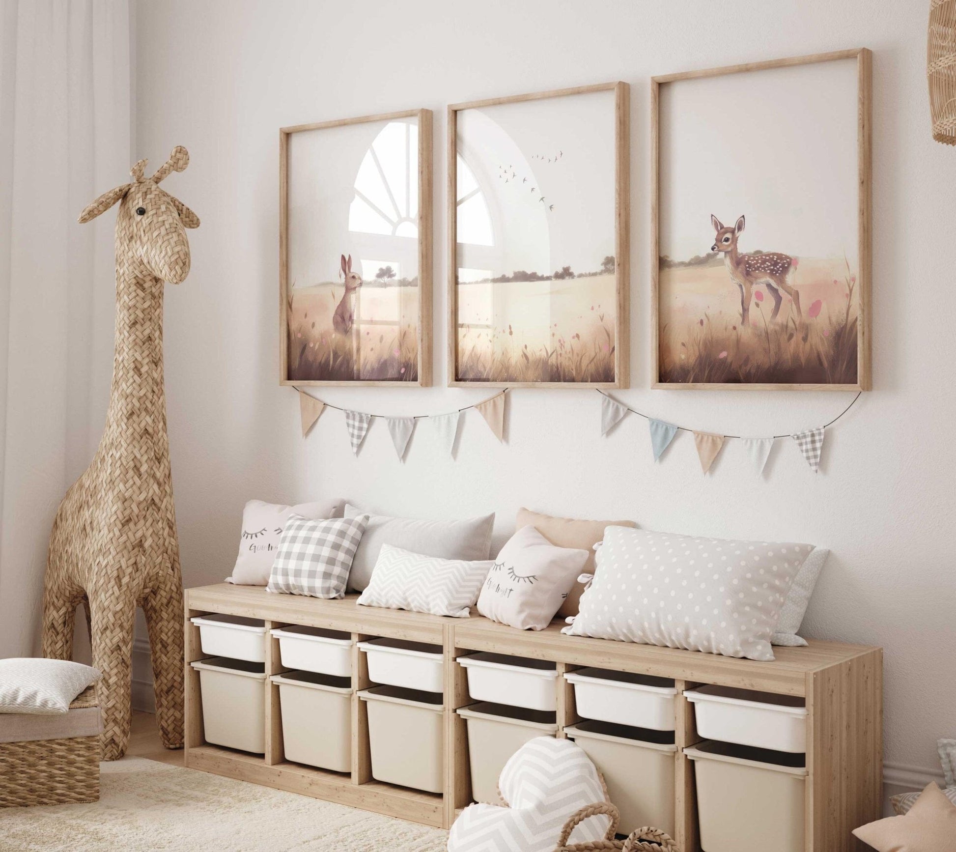 Animal Nursery Decor, Deer & Bunny, Forest Prints, Countryside Theme - WildfieldPrints