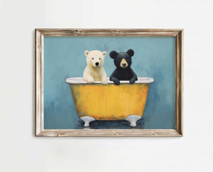 Animals in Bathtub, Forest Nursery Decor, Cute Wall Prints - WildfieldPrints