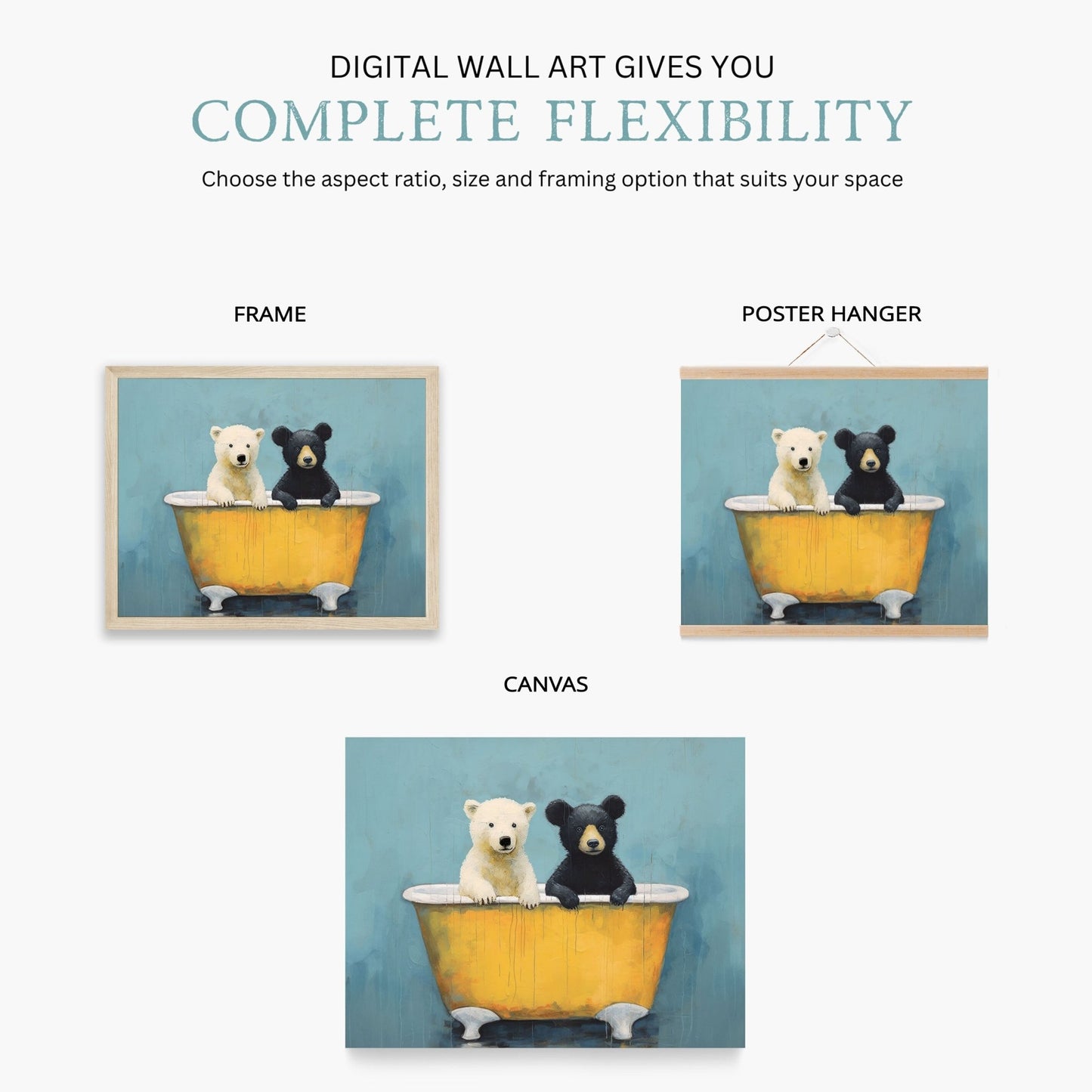 Animals in Bathtub, Forest Nursery Decor, Cute Wall Prints - WildfieldPrints