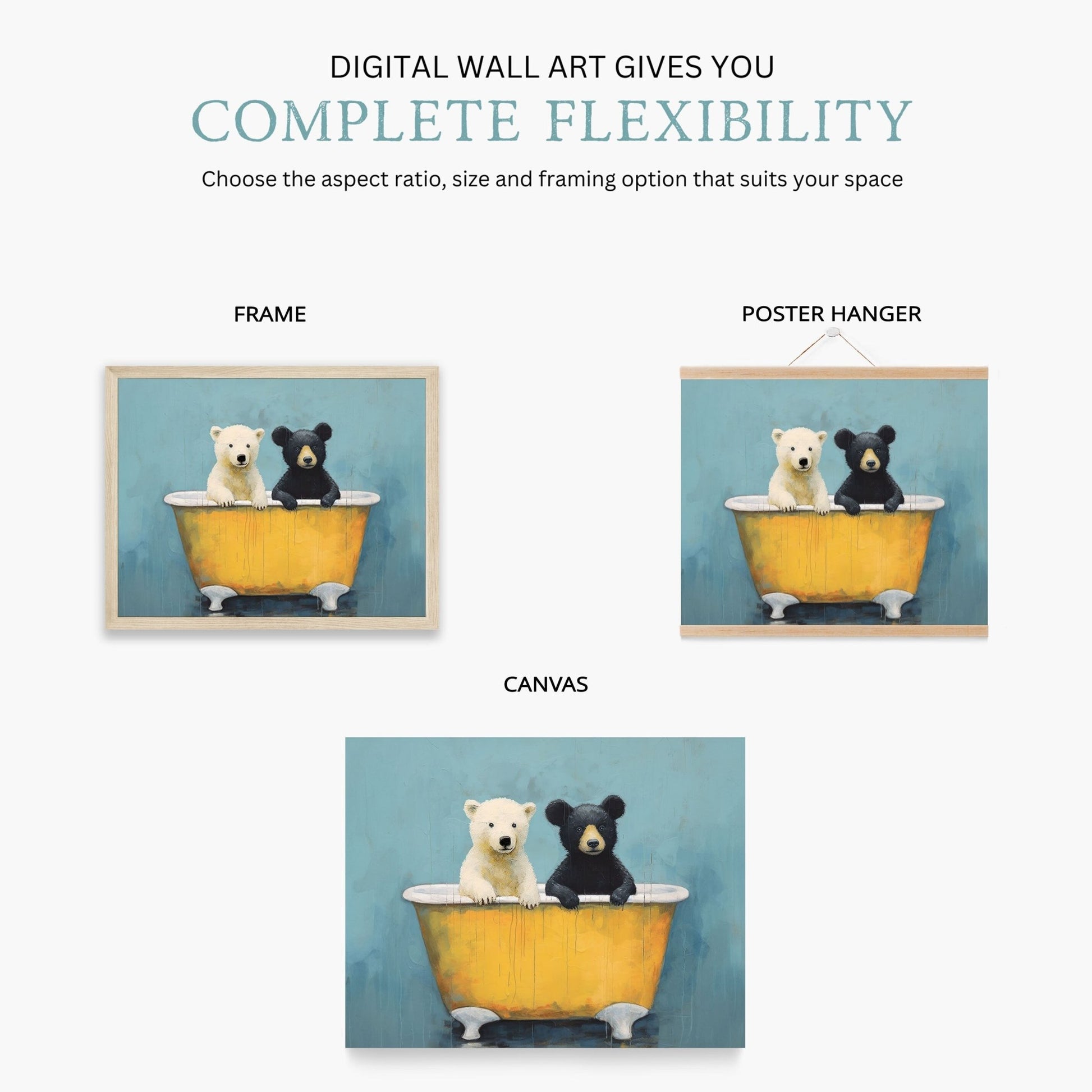 Animals in Bathtub, Forest Nursery Decor, Cute Wall Prints - WildfieldPrints