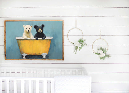 Animals in Bathtub, Forest Nursery Decor, Cute Wall Prints - WildfieldPrints