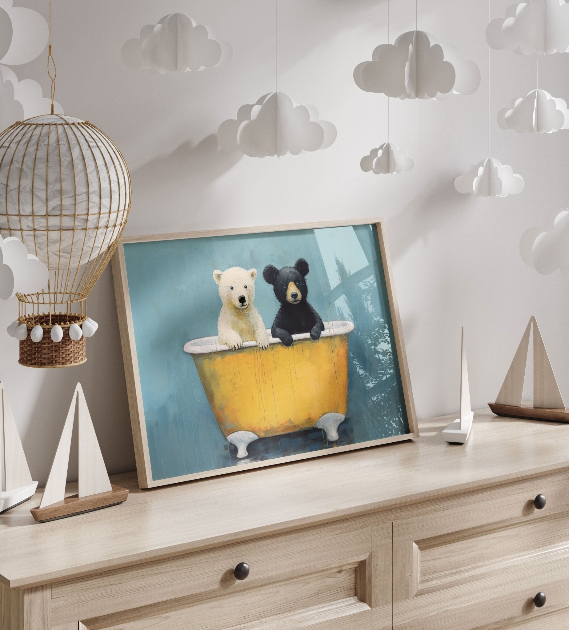 Animals in Bathtub, Forest Nursery Decor, Cute Wall Prints - WildfieldPrints