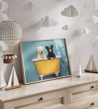 Animals in Bathtub, Forest Nursery Decor, Cute Wall Prints - WildfieldPrints