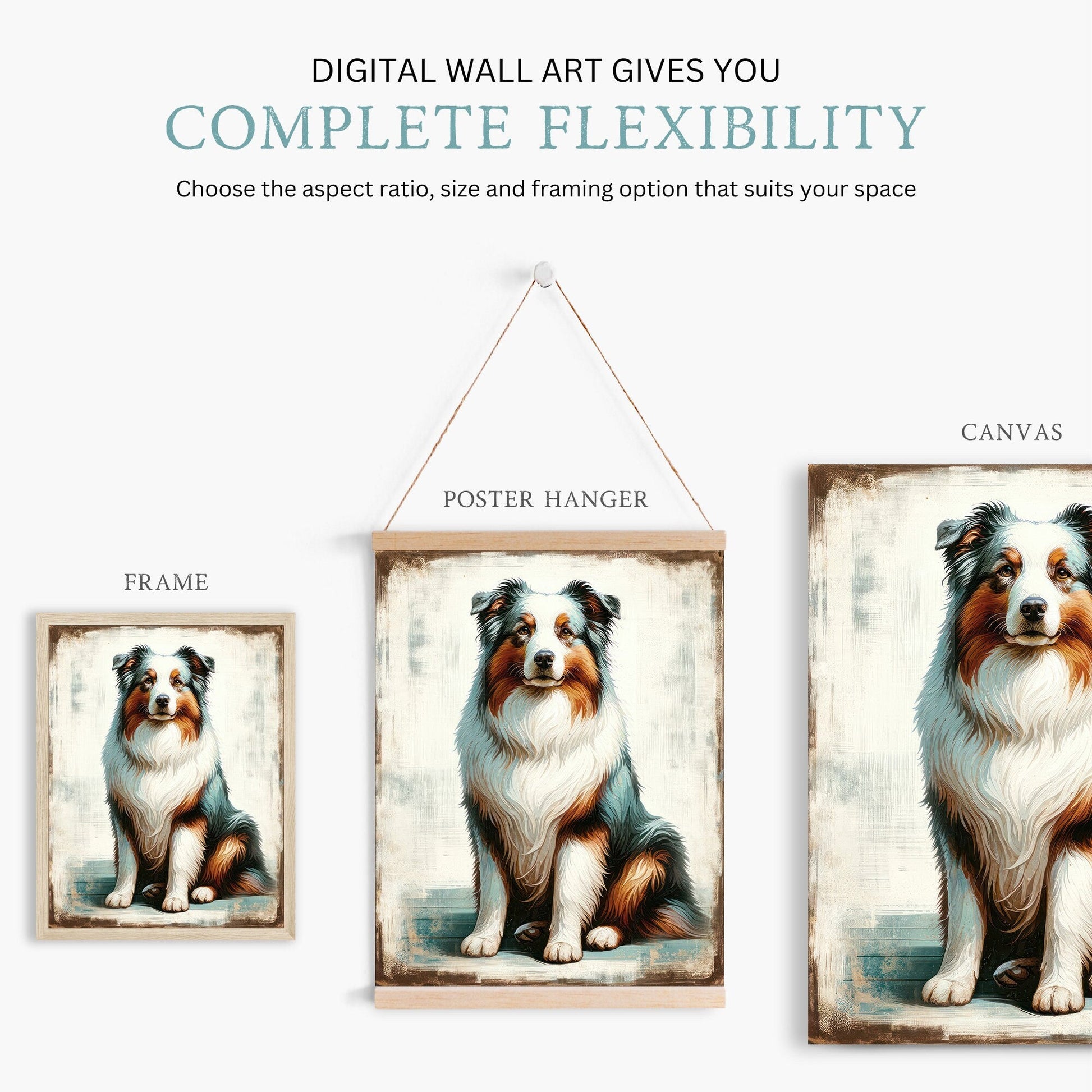Australian Shepherd Art Print, Vintage Dog Portrait, Perfect Gift - WildfieldPrints